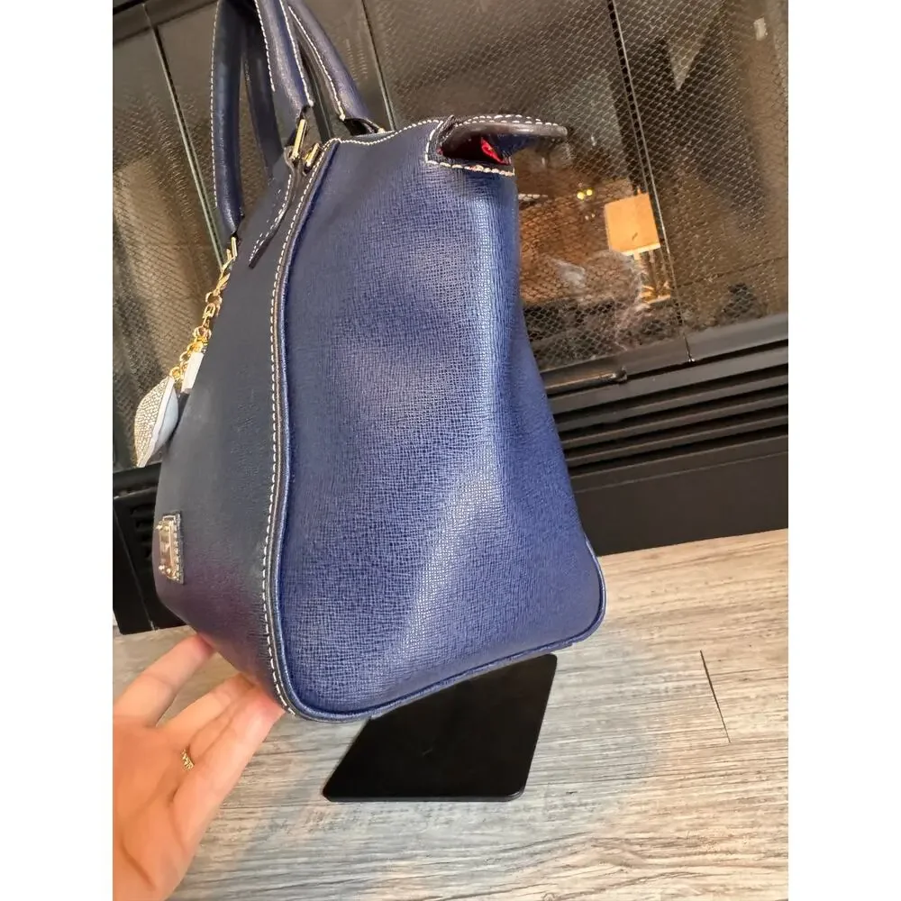 Dooney and Bourke blue Saffiano Leather large Sydney Satchel handbag with charm